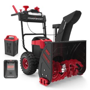 powersmart snow blower - 80v 6.0ah, 24inch cordless snow thrower, 2-stage snow blower with battery and charger