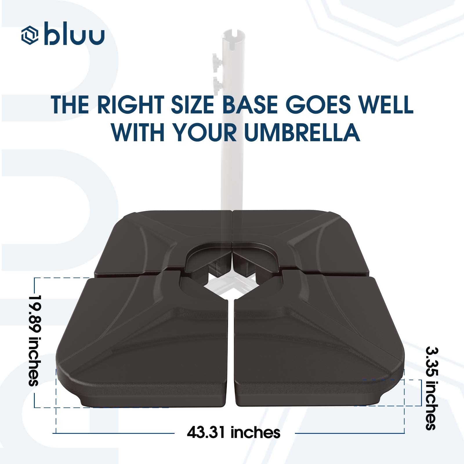 BLUU Compact Base 4 Pc 230 Lbs Water & Sand Filled Weighted Base Offset Cantilever Hanging Patio Umbrella Base for Banyan Offset Hanging Umbrella,Dark Brown