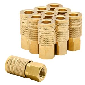 1/4-inch brass female industrial coupler, 5/10/14/20 pack 1/4 inch air hose fittings npt female quick connector air coupler for professional jobsites and automotive shops (10 pack female coupler)