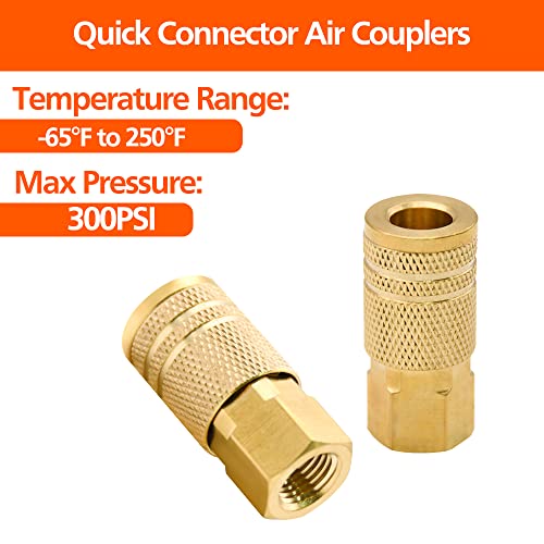 1/4-Inch Brass Female Industrial Coupler, 5/10/14/20 Pack 1/4 Inch Air Hose Fittings NPT Female Quick Connector Air Coupler for Professional Jobsites and Automotive Shops (10 Pack Female Coupler)