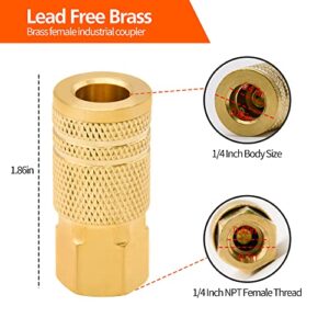 1/4-Inch Brass Female Industrial Coupler, 5/10/14/20 Pack 1/4 Inch Air Hose Fittings NPT Female Quick Connector Air Coupler for Professional Jobsites and Automotive Shops (10 Pack Female Coupler)