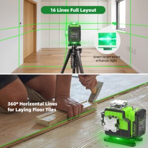 Huepar 4x360° Laser Level Self Leveling 4D Green Beam Bluetooth Connectivity Laser Tool-360 Horizontal&Vertical Laser Lines, Remote Control, Li-ion Battery, Hard Case, Magnetic Bracket Included -P04CG