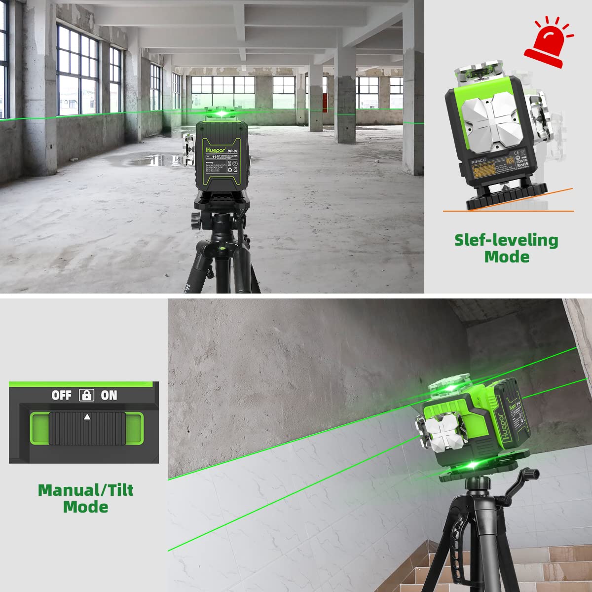 Huepar 4x360° Laser Level Self Leveling 4D Green Beam Bluetooth Connectivity Laser Tool-360 Horizontal&Vertical Laser Lines, Remote Control, Li-ion Battery, Hard Case, Magnetic Bracket Included -P04CG