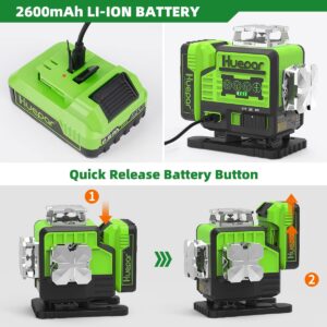 Huepar 4x360° Laser Level Self Leveling 4D Green Beam Bluetooth Connectivity Laser Tool-360 Horizontal&Vertical Laser Lines, Remote Control, Li-ion Battery, Hard Case, Magnetic Bracket Included -P04CG