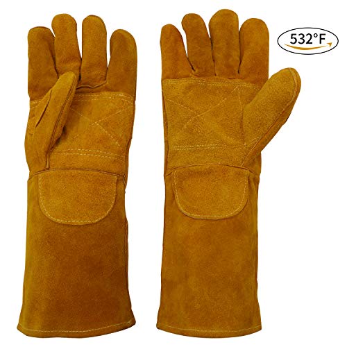 SPRIGHOLLY 16inch /Mig/Stick Welding Gloves Heat/Fire Resistant, Mitts for Oven/Grill/Fireplace/Furnace/Stove/Pot Holder/Tig Welder/Mig/BBQ/Animal handling glove with 16 inches Extra Long Sleeve