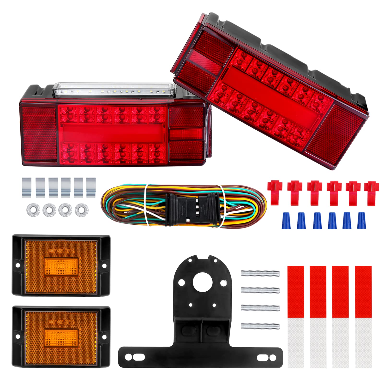 LIMICAR Trailer Lights, Upgrade IP68 Halo Glow Trailer Light Kit, Brake Stop Turn Tail License Plate LED Trailer Lights with 25ft Trailer Wiring Harness Kit for Truck Marine RV Boat Camper