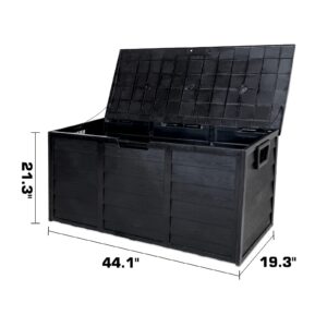Fullwatt Deck Box, 77 Gallon Outdoor Storage Box Waterproof Deck Storage Container Box for Patio Cushions, Pool Accessories, Toys, Gardening Tools, Sports Equipment, Black