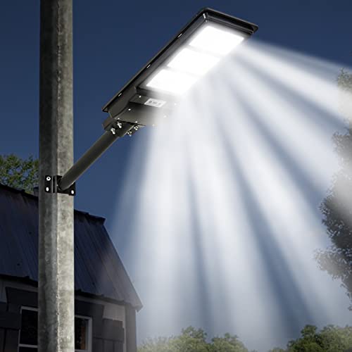 DHrtara Solar Outdoor Lights, 600W LED Street Lights, IP67 Waterproof Security Flood Light, Dusk to Dawn with Motion Sensor & Remote Control for Courtyard Road,Exterior Wall, Patio, Yard, Deck, Garden