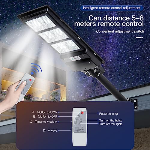 DHrtara Solar Outdoor Lights, 600W LED Street Lights, IP67 Waterproof Security Flood Light, Dusk to Dawn with Motion Sensor & Remote Control for Courtyard Road,Exterior Wall, Patio, Yard, Deck, Garden