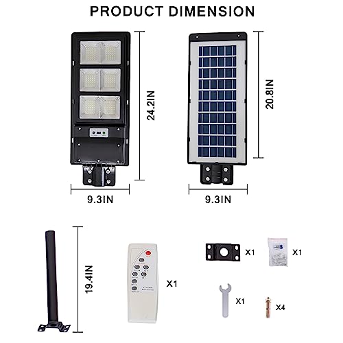 DHrtara Solar Outdoor Lights, 600W LED Street Lights, IP67 Waterproof Security Flood Light, Dusk to Dawn with Motion Sensor & Remote Control for Courtyard Road,Exterior Wall, Patio, Yard, Deck, Garden