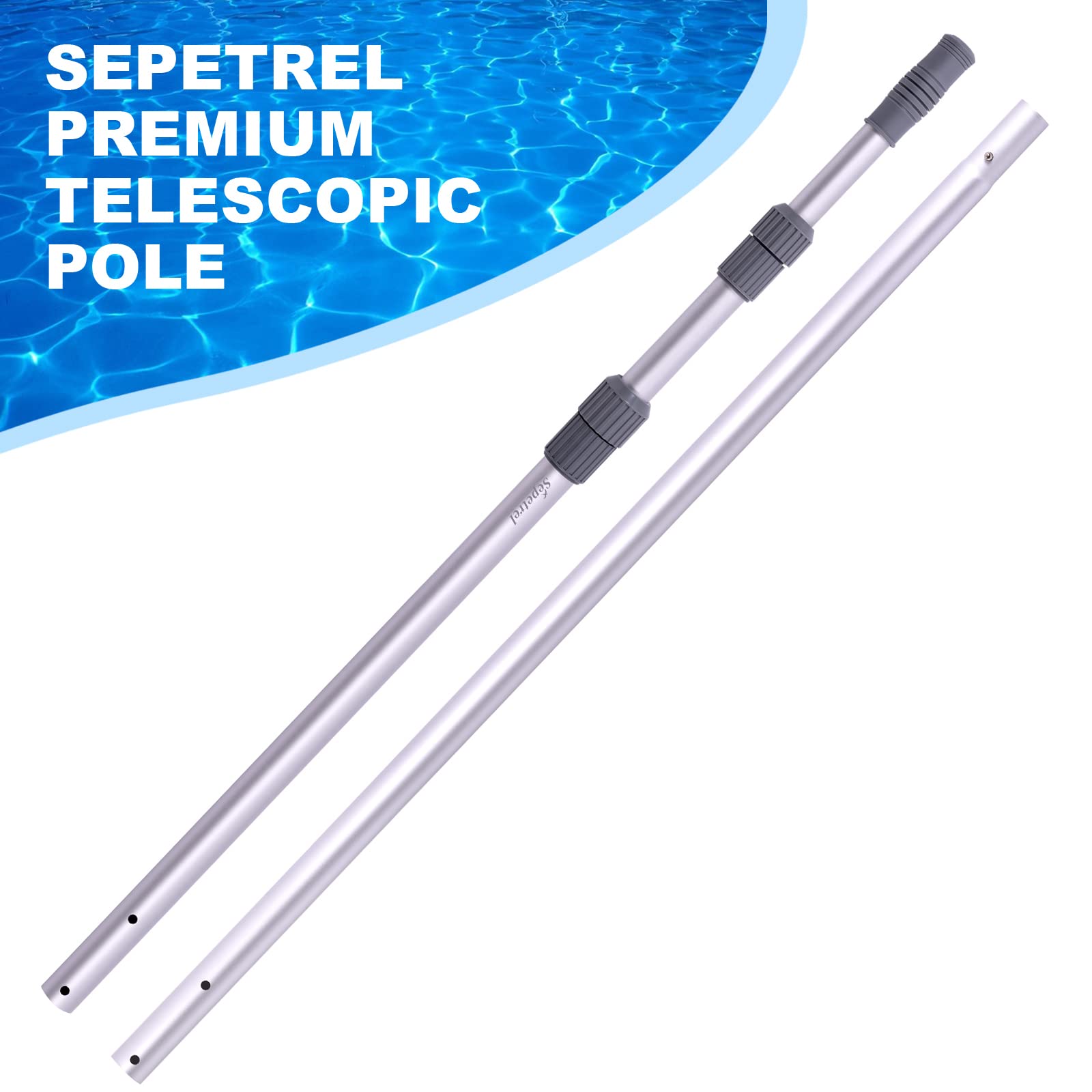 Sepetrel Pool Pole - Professional 12 Foot Telescoping Swimming Pool Cleaning Poles,Adjustable 2 Piece Telescopic Pole,for Skimmer Net,Brush,Vacuum Head