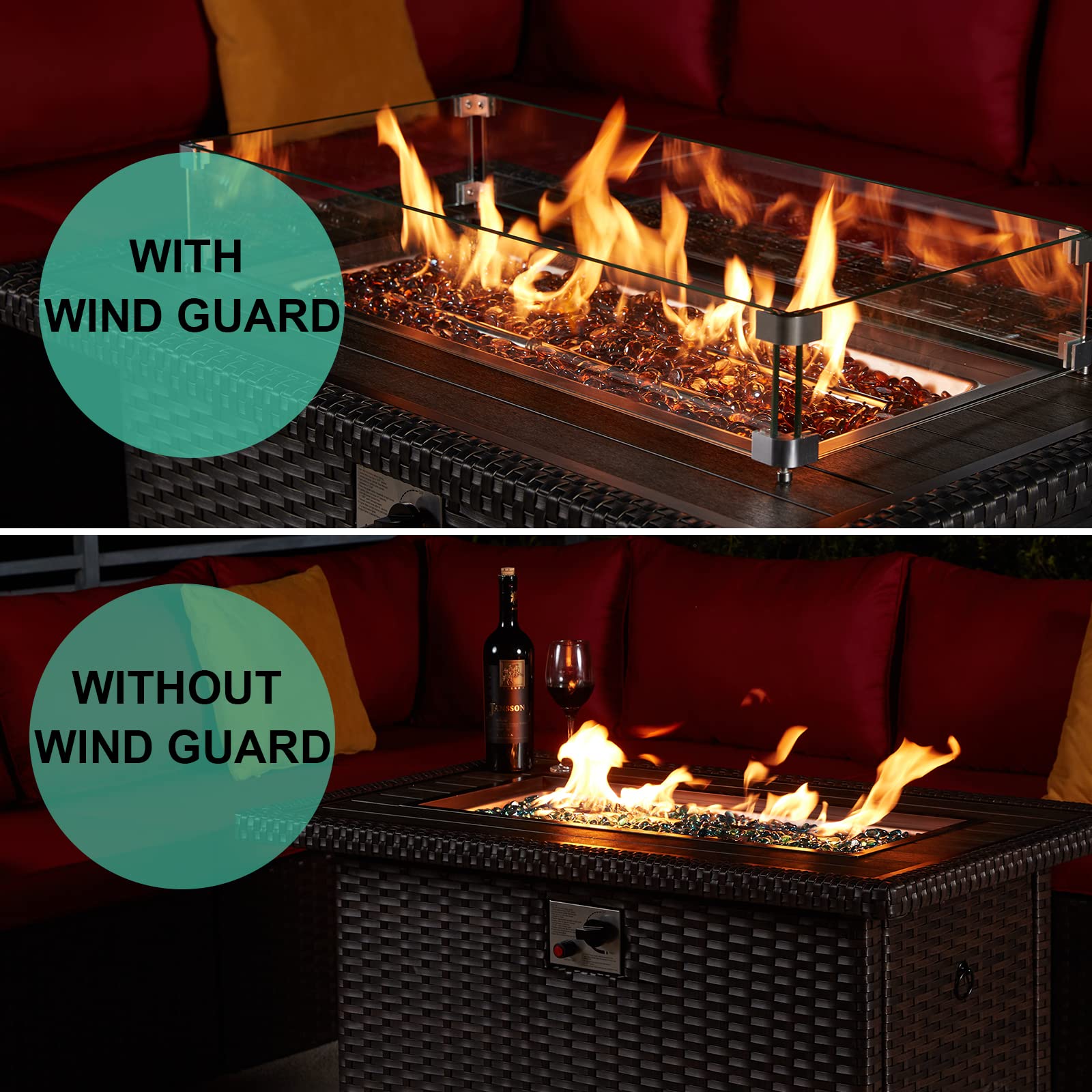 Vicluke Rectangular Fire Pit Wind Guard, 33 x15.35 x4.72 Inch Glass Flame Guard, 0.39 Inch Thick Clear Tempered Glass Wind Guard Fence for Outdoor, Patio, Fire Pits Table/Pan