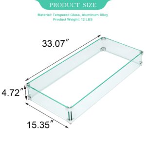 Vicluke Rectangular Fire Pit Wind Guard, 33 x15.35 x4.72 Inch Glass Flame Guard, 0.39 Inch Thick Clear Tempered Glass Wind Guard Fence for Outdoor, Patio, Fire Pits Table/Pan