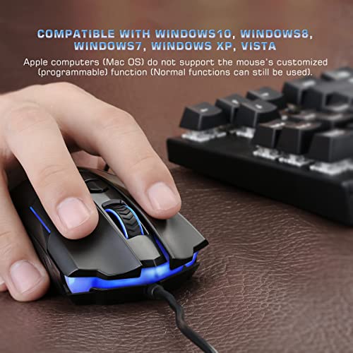 WEEMSBOX Wired Gaming Mouse [Breathing RGB LED] [Plug Play] High-Precision Adjustable 7200 DPI, 7 Programmable Buttons, Ergonomic Computer USB Mice for Windows/PC/Mac/Laptop Gamer