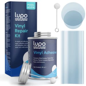 lupo 4 fl. oz. 15 piece heavy duty vinyl repair kit for above ground swimming pool liners, hot tubs, inflatables, air beds (repair patches, glue and application tool)