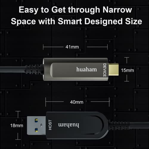huaham USB A to USB C Fiber Optic Cable 15M/50FT, USB 3.1 Cable 10Gbps Gen2 Long Distance Transmission Slim, Ultra High Speed USB Cable for VR, Xbox, Logitech Camera, Laptop etc