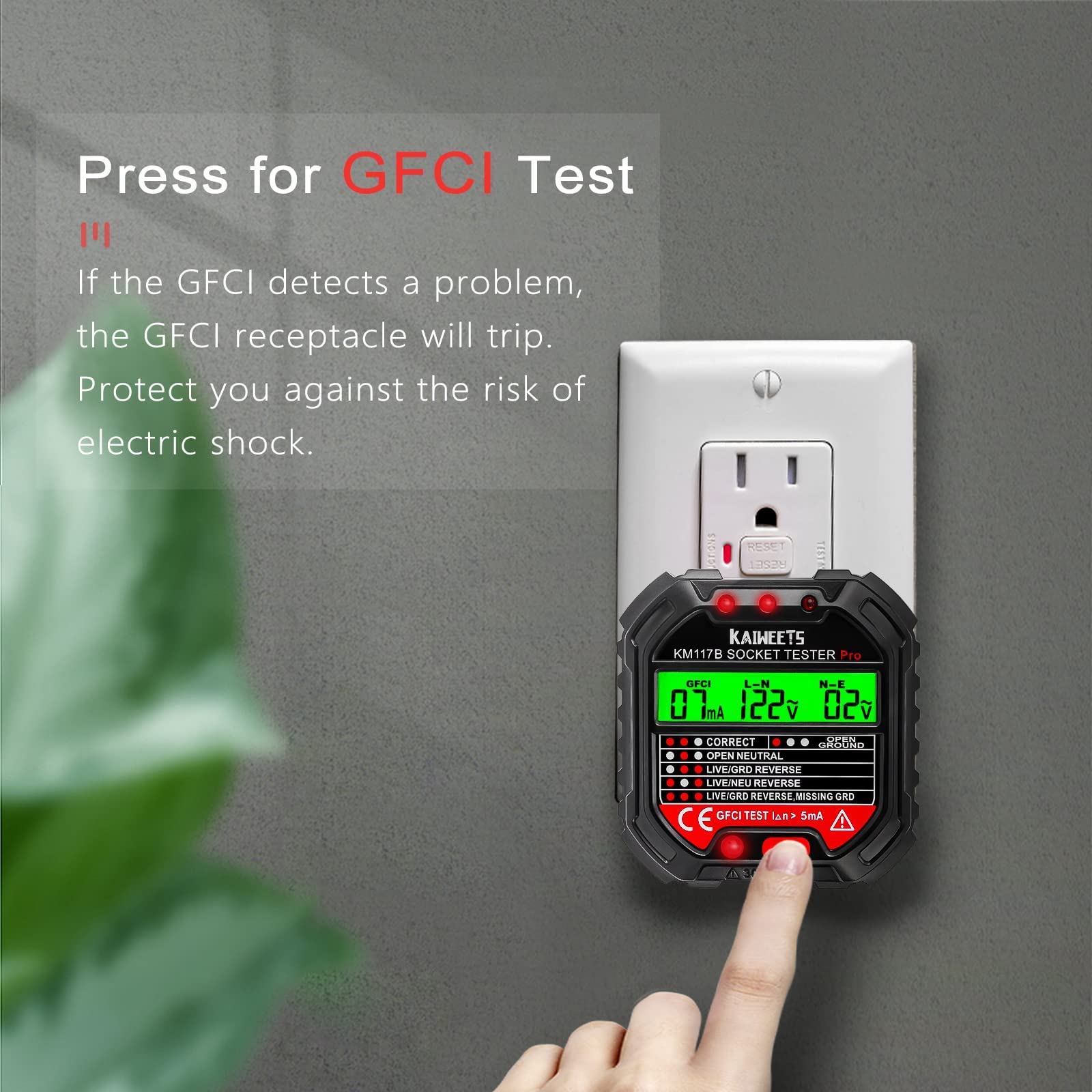 KAIWEETS Non-Contact Voltage Tester with Dual Range AC 12V-1000V & GFCI Tester