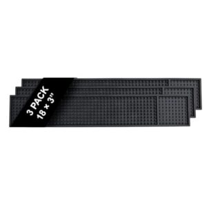 protensils 18" x 3" rail bar mat 3pcs - flat packed - rubber bar service spill mats for counter-top - black bar mats - home bar mat