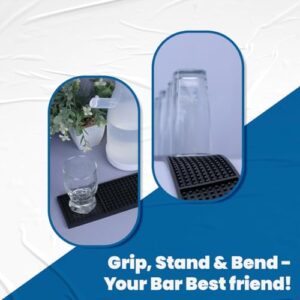 ProTensils 18" x 3" Rail Bar Mat 3Pcs - Flat Packed - Rubber Bar Service Spill Mats for Counter-Top - Black Bar Mats - Home Bar Mat