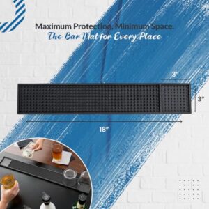 ProTensils 18" x 3" Rail Bar Mat 3Pcs - Flat Packed - Rubber Bar Service Spill Mats for Counter-Top - Black Bar Mats - Home Bar Mat