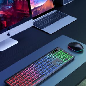 Wireless Keyboard and Mouse Backlit, Quiet Light Up Keys, Tilt Legs, Sleep Mode - Rechargeable USB Cordless Combo for Computer, iMac, PC, Laptop - by SABLUTE, Black