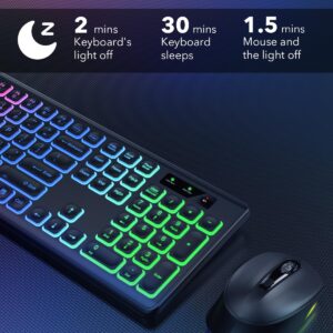 Wireless Keyboard and Mouse Backlit, Quiet Light Up Keys, Tilt Legs, Sleep Mode - Rechargeable USB Cordless Combo for Computer, iMac, PC, Laptop - by SABLUTE, Black