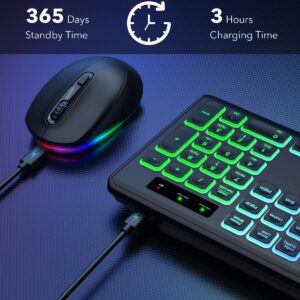 Wireless Keyboard and Mouse Backlit, Quiet Light Up Keys, Tilt Legs, Sleep Mode - Rechargeable USB Cordless Combo for Computer, iMac, PC, Laptop - by SABLUTE, Black