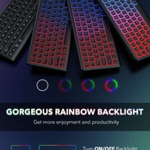 Wireless Keyboard and Mouse Backlit, Quiet Light Up Keys, Tilt Legs, Sleep Mode - Rechargeable USB Cordless Combo for Computer, iMac, PC, Laptop - by SABLUTE, Black