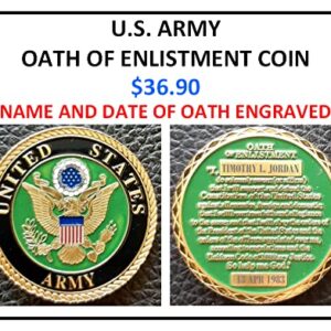 Challenge Coin-US Army Oath of Enlistment Engraved with Name and Date of Oath