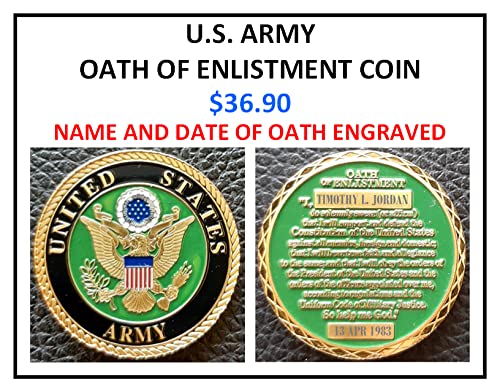 Challenge Coin-US Army Oath of Enlistment Engraved with Name and Date of Oath