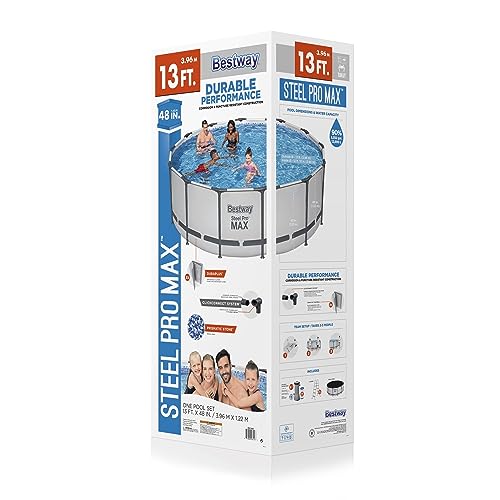 Bestway Steel Pro MAX 13 Foot x 48 Inch Round Metal Frame Above Ground Outdoor Swimming Pool Set with 1,000 Filter Pump, Ladder, and Cover