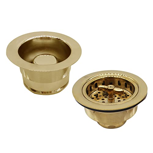 Westbrass CO2175-01 Combo Pack 3-1/2" Wing Nut Twist Style Large Kitchen Sink Basket Strainer and Waste Disposal Drain Flange with Stopper, Polished Brass