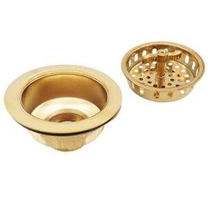 Westbrass CO2175-01 Combo Pack 3-1/2" Wing Nut Twist Style Large Kitchen Sink Basket Strainer and Waste Disposal Drain Flange with Stopper, Polished Brass