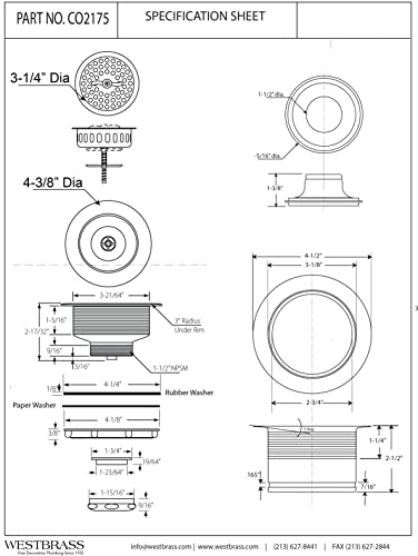 Westbrass CO2175-01 Combo Pack 3-1/2" Wing Nut Twist Style Large Kitchen Sink Basket Strainer and Waste Disposal Drain Flange with Stopper, Polished Brass