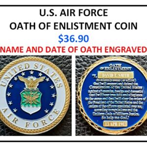 Challenge Coin-US Air Force Oath of Enlistment Engraved with Name and Date of Oath