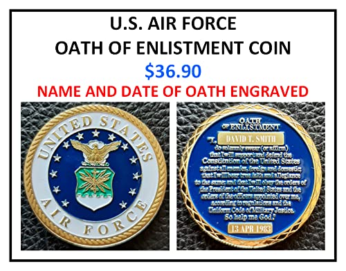 Challenge Coin-US Air Force Oath of Enlistment Engraved with Name and Date of Oath