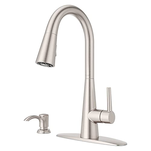 Pfister Barulli Kitchen Faucet with Pull Down Sprayer and Soap Dispenser, Single Handle, High Arc, Spot Defense Stainless Steel Finish, F5297BARGS