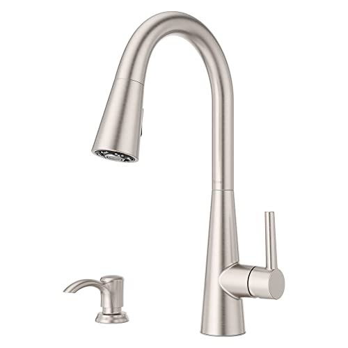 Pfister Barulli Kitchen Faucet with Pull Down Sprayer and Soap Dispenser, Single Handle, High Arc, Spot Defense Stainless Steel Finish, F5297BARGS