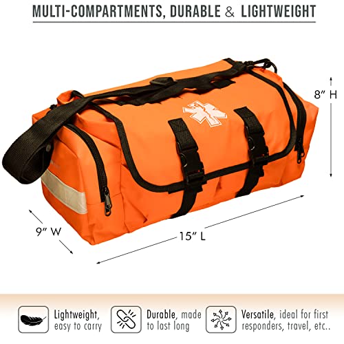 NOVAMEDIC Empty First Responder Bag, 15"x9"x8", Trauma First Aid Carries w/Multi Compartments for EMTs, Paramedics, Emergency and Medical Supplies Kit, Lightweight and Durable, Orange