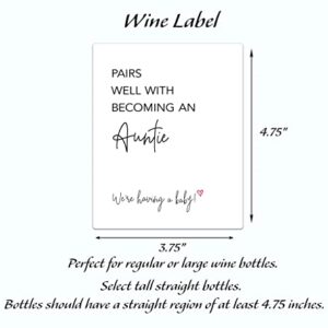 Pairs Well With Becoming an Auntie ● SET of 4 ● GENDER NEUTRAL Pregnancy Announcement Wine Labels, Baby Announcement to Friends Wine Label, Pregnancy Reveal, Alternative to Card WATERPROOF A200-4A1