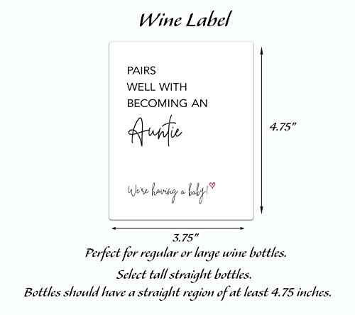 Pairs Well With Becoming an Auntie ● SET of 4 ● GENDER NEUTRAL Pregnancy Announcement Wine Labels, Baby Announcement to Friends Wine Label, Pregnancy Reveal, Alternative to Card WATERPROOF A200-4A1