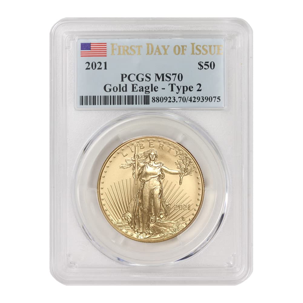 2021 1 oz American Gold Eagle Type 2 MS-70 First Day of Issue Flag Label by CoinFolio $50 MS70 PCGS