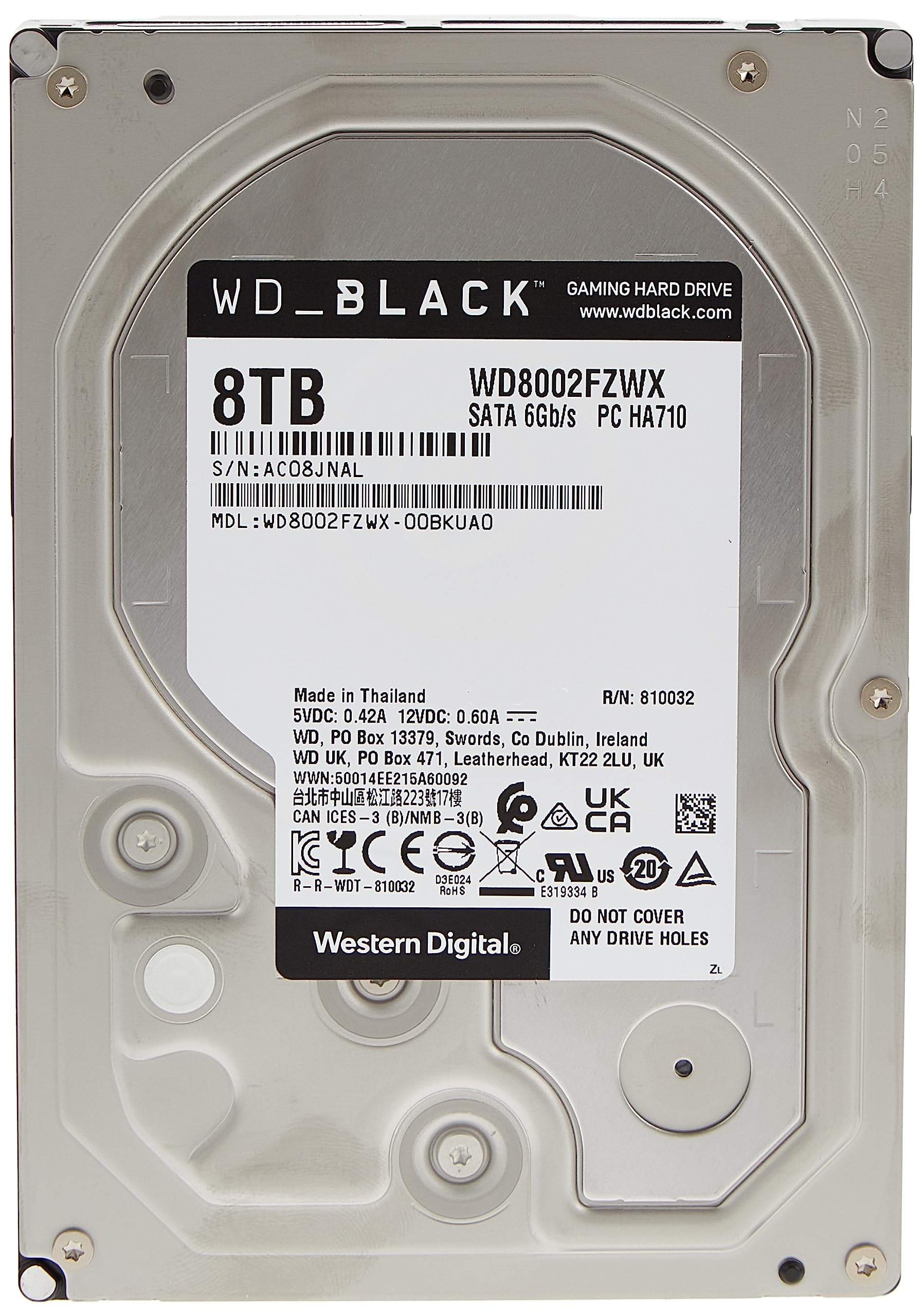 Western Digital_BLACK 8TB Gaming Internal Hard Drive HDD - 7200 RPM, SATA 6 Gb/s, 128 MB Cache, 3.5" - Western Digital8002FZWX