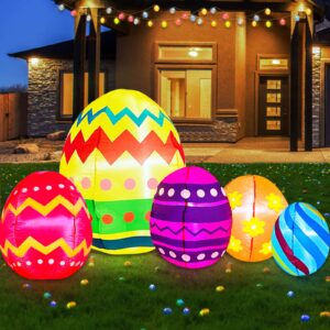 turnmeon 8 foot long easter inflatable outdoor decorations colorful easter egg inflatable blow up yard easter decoration build-in led with 6 stakes 2 tethers for holiday party outdoor home lawn garden