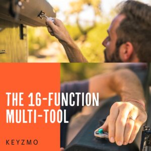 Keyzmo Key Shaped Pocket MultiTool, Small 16-in-1 Ultimate Utility Kit, Made with Lightweight Stainless Steel, TSA Compliant