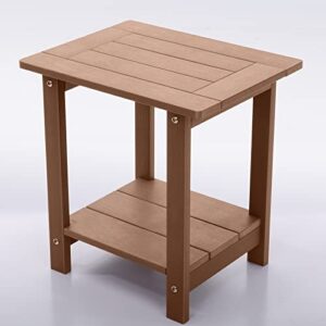 hanekuc double adirondack outdoor side table weather resistant,patio rectangular end table for outdoor furnitures, living room, bathroom (teak)
