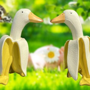 Tellme 2 PCS Banana Duck Statues, Creative Whimsical Garden Art Resin Sculptures, Cute Ducks Gnomes Decor for Room, Porch, Office, Home, Funny Outdoor Naughty Banana Ornament, Personalized Gifts.