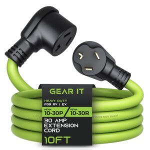 gearit 30 amp (10 feet) 3 prong dryer extension cord nema 10-30p to 10-30r stw 10awg/3 heavy duty, rv ev charging cable 125/250v