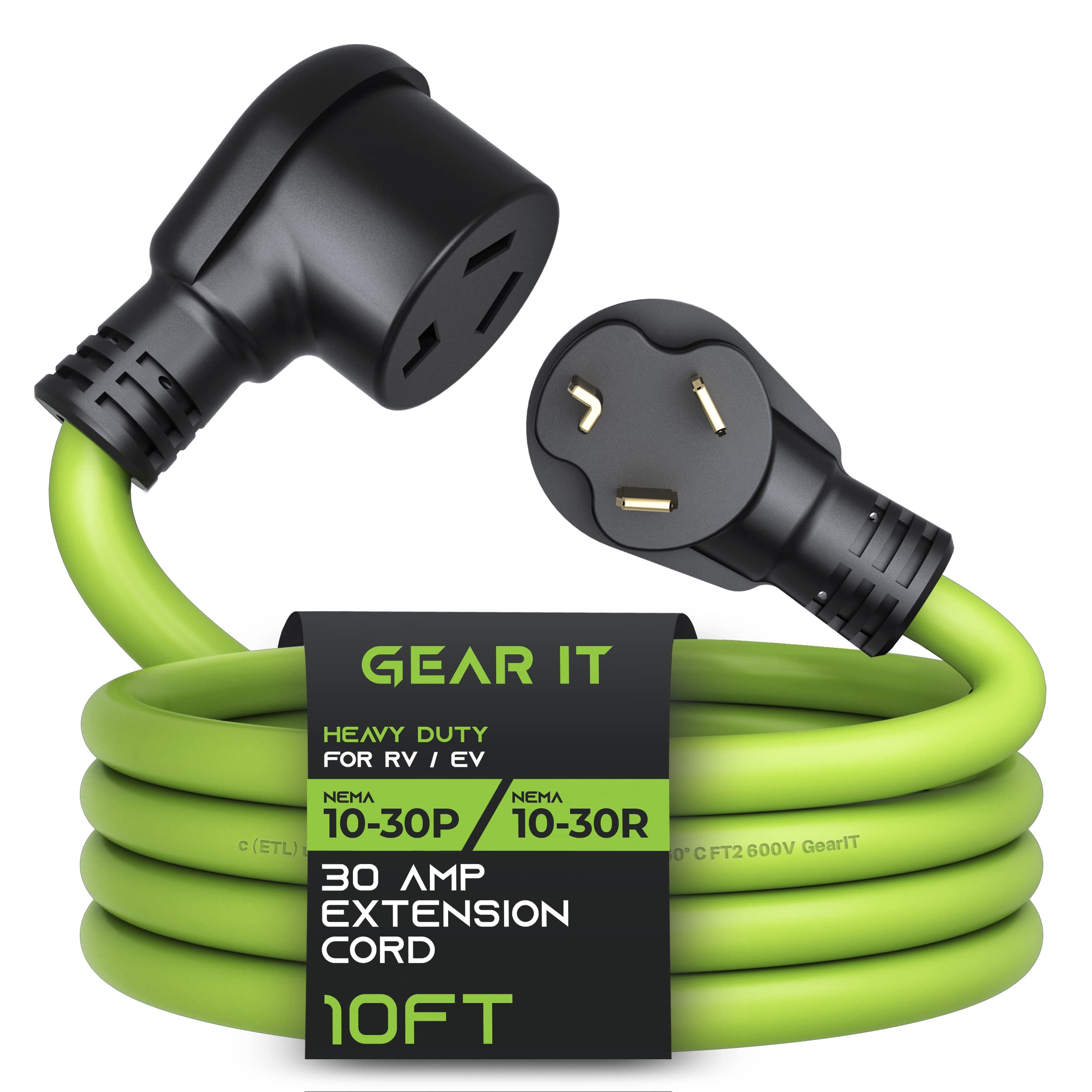 GearIT 30 Amp (10 Feet) 3 Prong Dryer Extension Cord NEMA 10-30P to 10-30R STW 10AWG/3 Heavy Duty, RV EV Charging Cable 125/250V