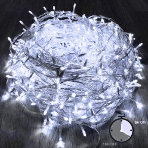 kaq 115ft 300led timer function cool white christmas string lights indoor/outdoor, waterproof christmas lights with 8 modes, clear wire fairy tree lights for garden patio bedroom christmas decorations